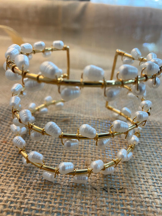 TriLayer Gold & Pearl Bracelet